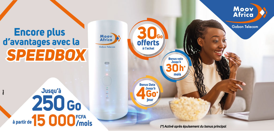 Moov Africa-Gabon Télécom - NOUVELLE BOX WIFI 4G+ 📲💻🖱 Légère 🙂. Petite  😚. Moins chère 😘. Le meilleur de l'Internet partout 🚕🏜🏡, tout le temps  ⏱ avec vous. 🦸‍♂️ Capacité: Jusqu'à 1️⃣5️⃣